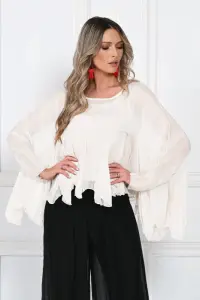 Bluza din matase naturala si vascoza cu volane tip cascada, croi lejer, alba