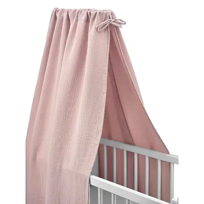 Baldachin cu suport metalic, Qmini, Pentru patut, leagan, Din muselina dubla 145x200 cm, Material certificat Oeko Tex Standard 100, Powder Pink