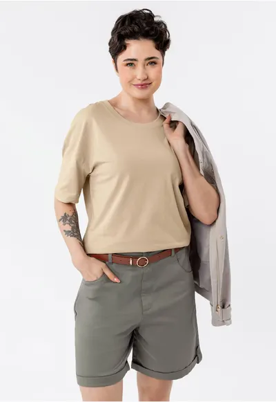 Tricou dama din bumbac - uni - Comfort Fit - T-Rodos - bej - Bej
