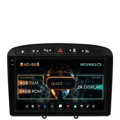 Navigatie 2K Peugeot 308 408 (2008-2013), Android, S-Quadcore 4GB RAM + 64GB ROM, 9.5 Inch - AD-BGS90042K+AD-BGRKIT265
