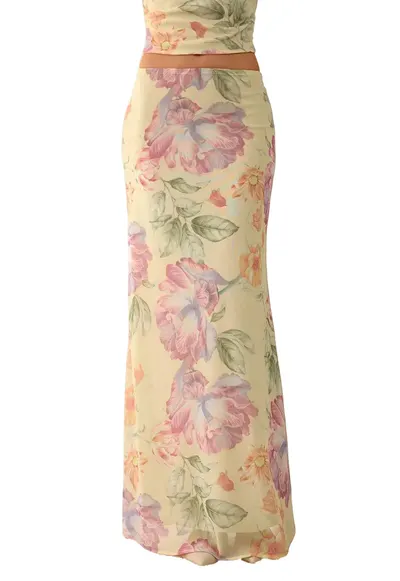 Fusta - Textil - Galben - Floral