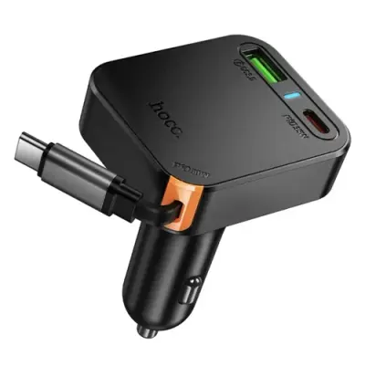 Incarcator Auto Cu Cablu USB-C HOCO NZ18, 65W, 3A, 1 x USB-A - 1 x USB-C (Negru)