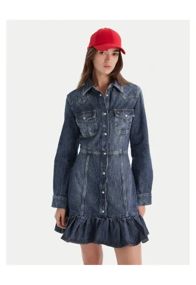 Rochie din denim - albastru - femei