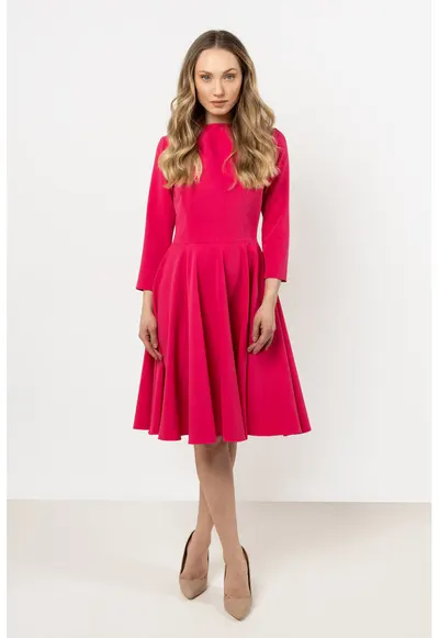 Rochie in clos midi cu maneca 3/4 - - Roz