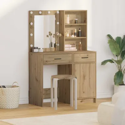 vidaXL Set masă de toaletă cu LED 2 buc. Stejar Artizanal