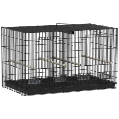 PawHut Colivie volieră interior oțel cu separator 4 bârne tavă glisantă 4 hrănitoare 76 x 46 x 46 cm negru | Aosom Romania