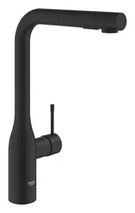 Baterie bucatarie Grohe Essence 30504KF0, 3/8 inch, pipa inalta, tip L, dus extractabil, 2 pulverizari, mat, Negru