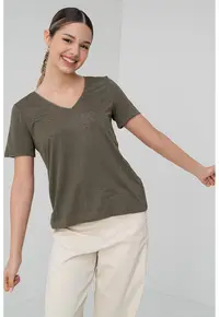 Tricou cu decolteu in V Balga - Kaki pal