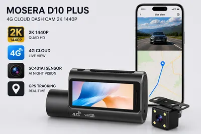 Camera auto DVR MOSERA D10 Plus 4G Cloud 2K , Ecran 3.18 Inch, GPS, Wi-Fi, monitorizare live, Night Vision, Parking Mode + camera spate Full HD 1080P