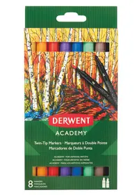 Marker pe baza de apa,2 varfuri, 8culori/set, Derwent Academy