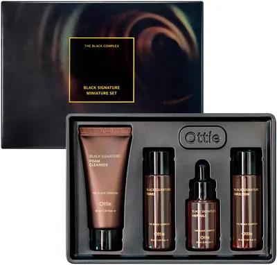 Ottie Black Signature Set - Toner, Emulsie, Spumă de curățare și Ampulă, 3 х 30 + 15 ml