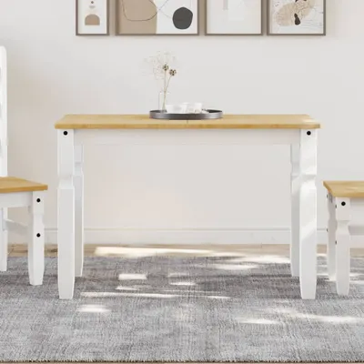 vidaXL Masă de sufragerie "Corona", alb 112x60x75 cm lemn masiv de pin