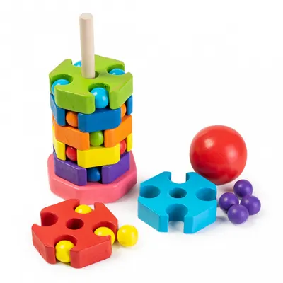 Jucarie din Lemn tip Puzzle - Turn pentru Stivuit Montessori - Nurio