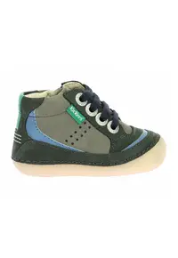 Pantofi de piele intoarsa cu sireturi - Verde inchis/Albastru