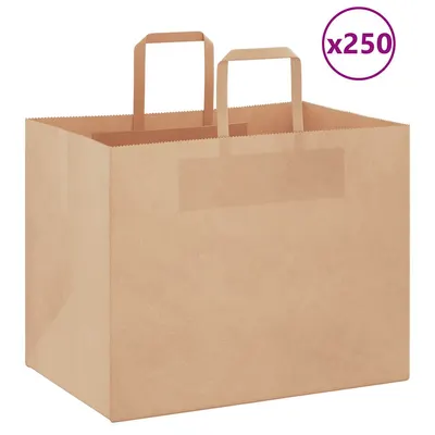 vidaXL Pungi de hârtie 250 buc cu mânere maro 32x22x24 cm