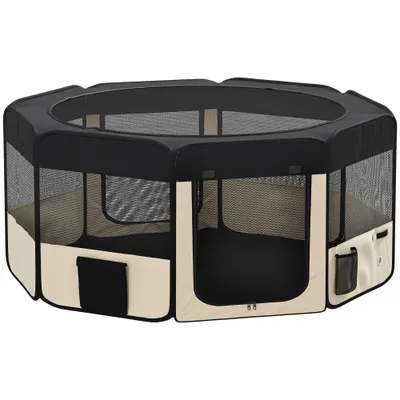 PawHut Parc Pliabil pentru Câini și Pisici Țarc Portabil pentru Animale Mici Impermeabil din Țesătură Oxford Ø90x41 cm Negru | Aosom Romania