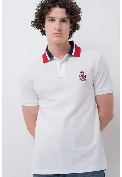 Tricou polo din bumbac organic cu aplicatie logo pe piept - Alb