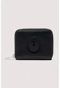 Portofel din piele cu detaliu logo - Negru
