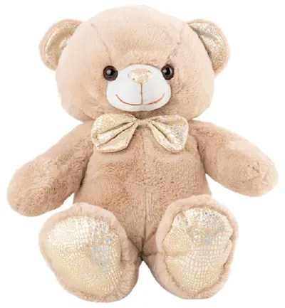 Jucărie de pluș Amek Toys - Ursuleț de pluș cu papion auriu, bej, 35 cm