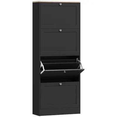 HOMCOM Dulap pentru încălțăminte 24 perechi, dulap cu 4 sertare rabatabile, etajere reglabile, 60x23,5x151cm, negru | Aosom Romania