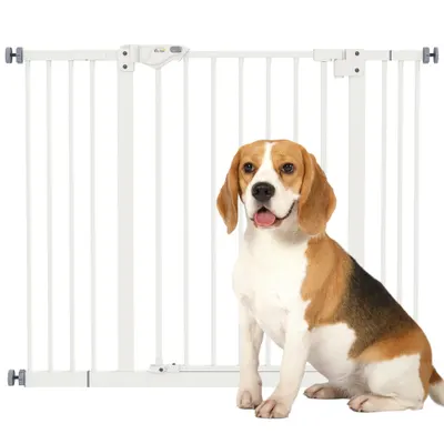 PawHut Poartă Extensibilă pentru Câini fără Șuruburi, Poartă de Siguranță Reglabilă cu 2 Extensii, 94-100 cm, Alb | Aosom Romania