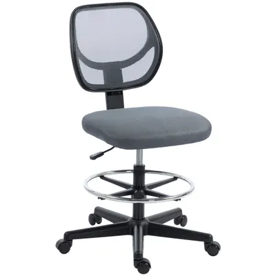 Vinsetto Scaun de birou ergonomic, fotoliu de birou cu suport pentru picioare, scaun pentru desen din plasă, înălțime reglabilă, gri închis | Aosom Romania