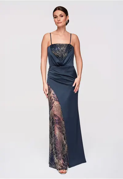 Rochie de seara maxi LA-OM-DLR291 - Albastru inchis