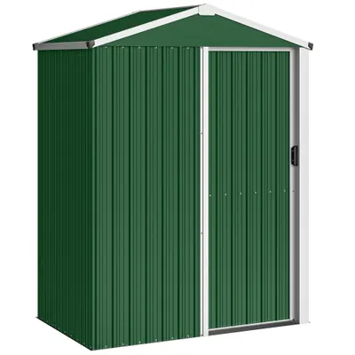 Outsunny Căsuță de Grădină 1.1m² din Oțel Galvanizat, Căsuță de Depozitare cu Ușă Glisantă Blocabilă, Acoperiș Înclinat, Mănuși, Căsuță de Unelte, 136x87x179 cm, Verde | Aosom Romania