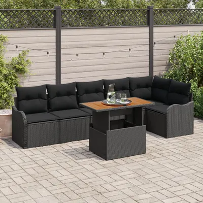 Set canapea gradina Gossi 7 piese cu perne negru ratan poliester, canapea gradina Gossi 2 persoane cu depozitare si perne negru ratan poliester