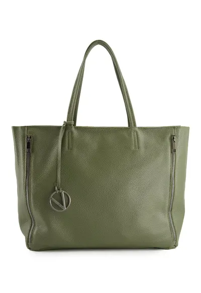 Geanta shopper din piele naturala - verde - 37x29x13cm - fara captuseala
