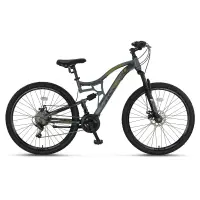 Bicicleta MTB Umit Stallion 2D, Full Suspension, SHM, 21 viteze, roata 27.5 , cadru otel, culoare gri verde