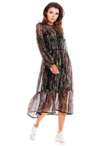 Rochie de dama cu flori Bragune A316 neagra - Negru