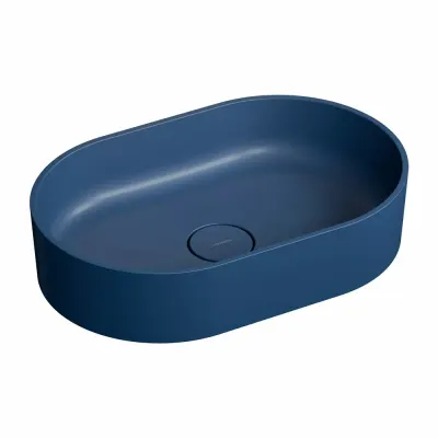 Lavoar OMNIRES Ovo M+ cu montare pe blat, 55x36 cm, compozit, albastru mat