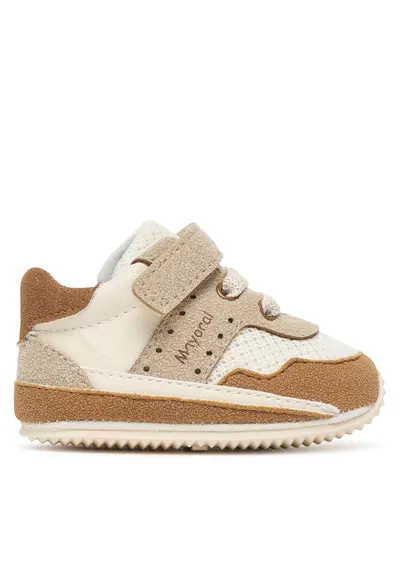 Pantofi sport copii - bej - piele naturala - sistem inchidere Velcro