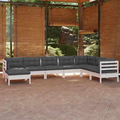 Gossi set mobilier de gradina cu perne, 8 piese, alb, lemn masiv pin