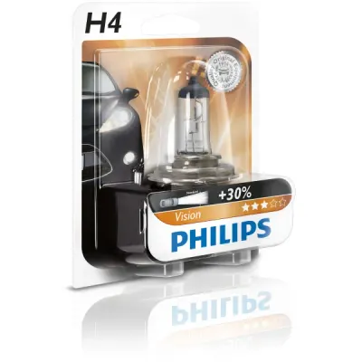 Bec auto halogen pentru far Philips Vision +30% H4 60/55W 12V 12342PRB1