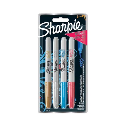 Marker permanent 0.9mm varf rotund, 4culori/set, Sharpie Metallic