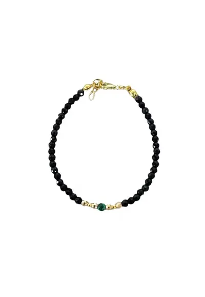 Bratara dama eleganta Tara din spinel negru cu malachit si argint placat cu aur - 925 - 16.5+3.5 cm