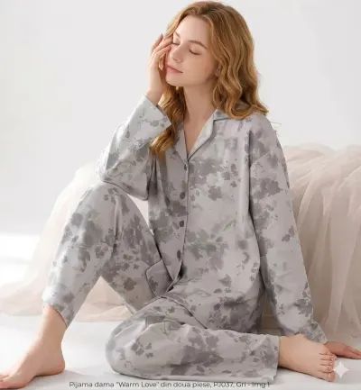 Pijama dama "Warm Love" din doua piese, PJ037, Gri
