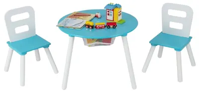 Set pentru copii Costway - Masă cu spațiu depozitare și 2 scaune, Albastră