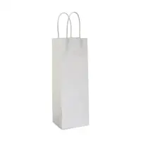 Pungi pentru sticle de vin, maner rasucit, 14+8 x 39 cm, hartie alba