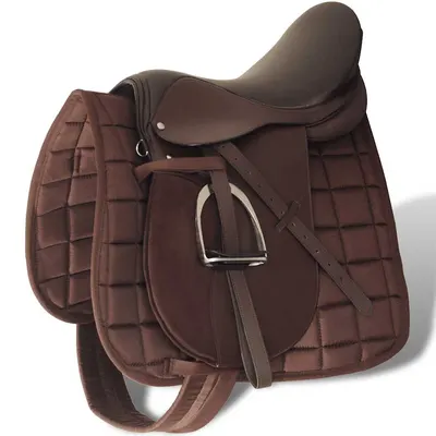 vidaXL Set echitație cu șa 40,6 cm din piele naturală Maro