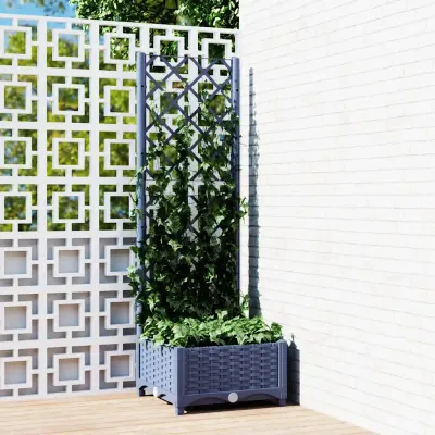 vidaXL Jardinieră de grădină cu spalier, albastru-gri, 40x40x121,5 cm, PP