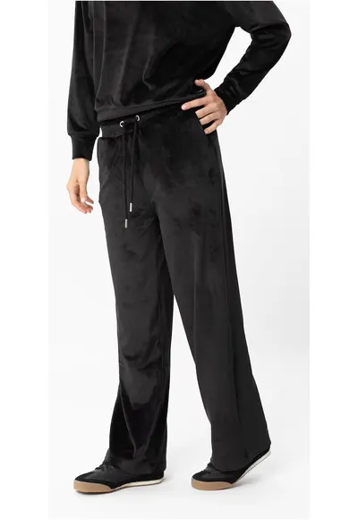 Pantaloni de trening din velur cu croiala ampla - N-Case - Negru - Negru