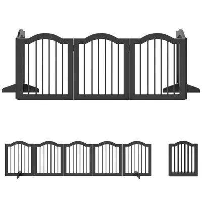 PawHut Gard delimitare pentru câini, grilaj de protecție independent cu picioare, pliabil, 5 panouri, 261,5 x 29,5 x 61 cm, Negru | Aosom Romania