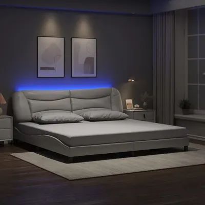vidaXL Cadru de pat cu LED fără saltea, Hvar, alb, 200x200 cm