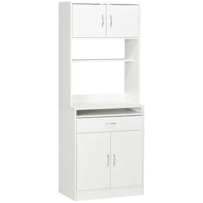 HOMCOM Dulap de bucătărie bufet de dining cu 4 uși tavă glisantă raft reglabil sertar 70x40x180 cm Alb | Aosom Romania
