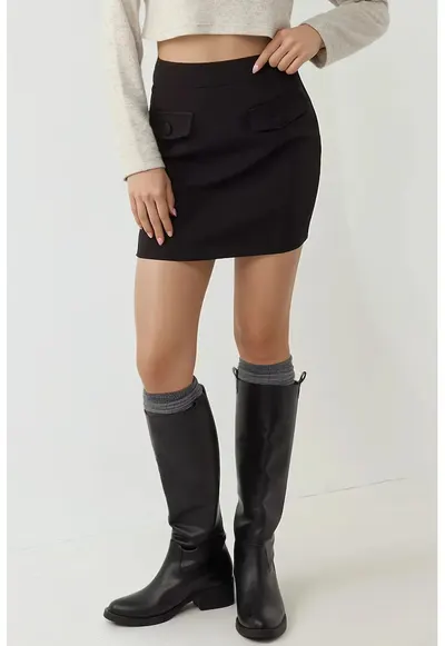 Fusta mini - colectia Pika - buzunare false - negru - textil