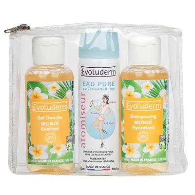 Set Gel de dus 100ml + Spray apa pura 50ml + Sampon 100ml, Evoluderm