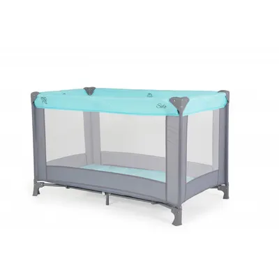 Patut pliabil de calatorie Moni Solo Mint cu un nivel,pliere compacta,saltea pliabila si geanta transport incluse,laterale cu plasa de ventilatie,usa de acces cu fermoar,ideal pentru calatorii sau vizite la bunici